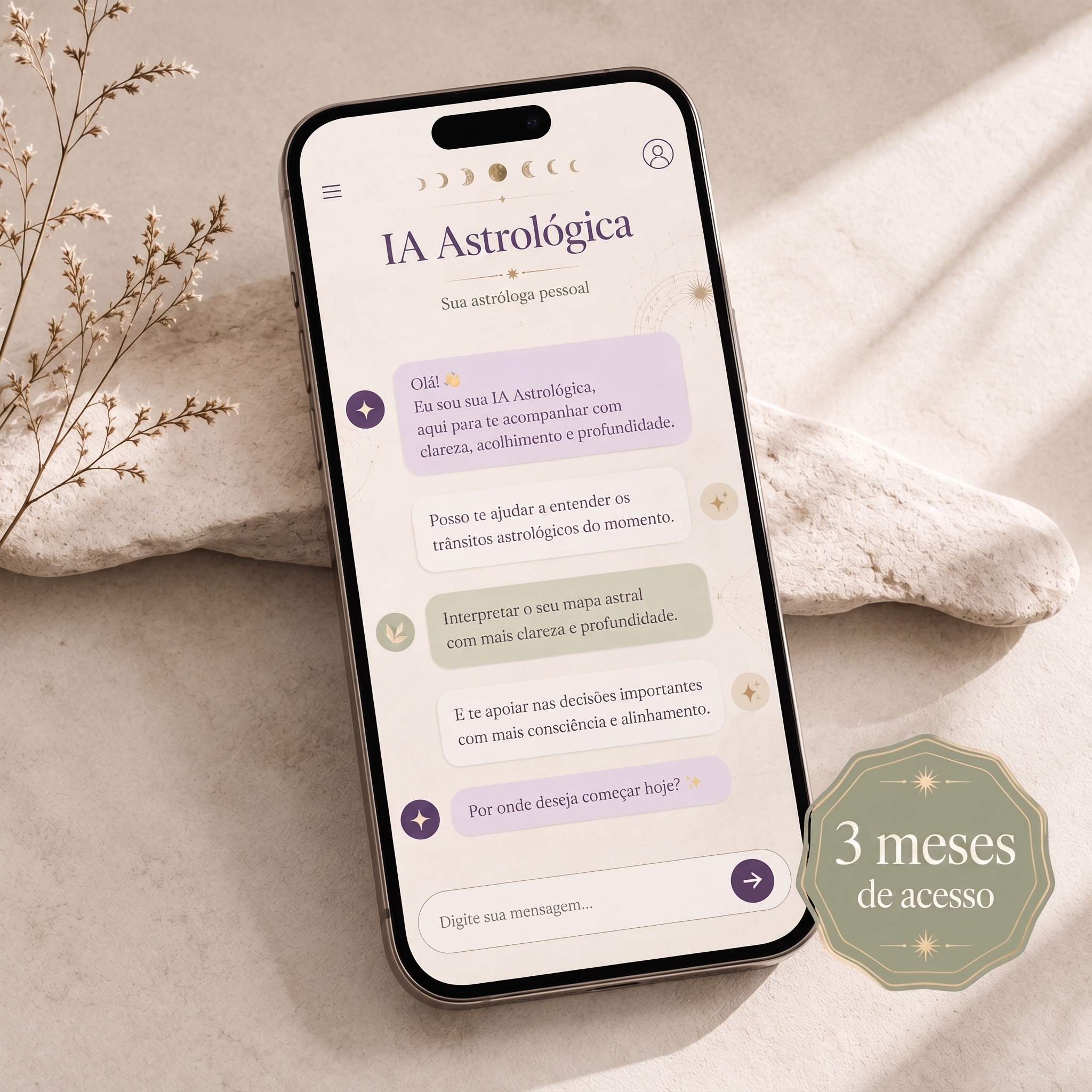 IA Astrológica exibida em um smartphone